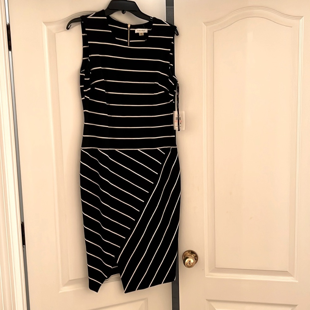 Calvin Klein Black and White Striped Dress